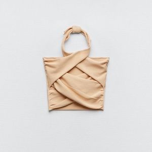 Zara Nude Wrap Knit Crop Halter Top